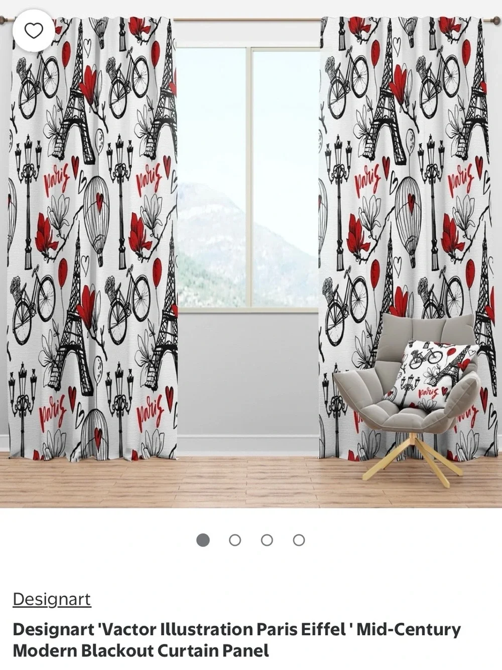 Paris Sketch Red & Black Printed Window Curtains 2 panels